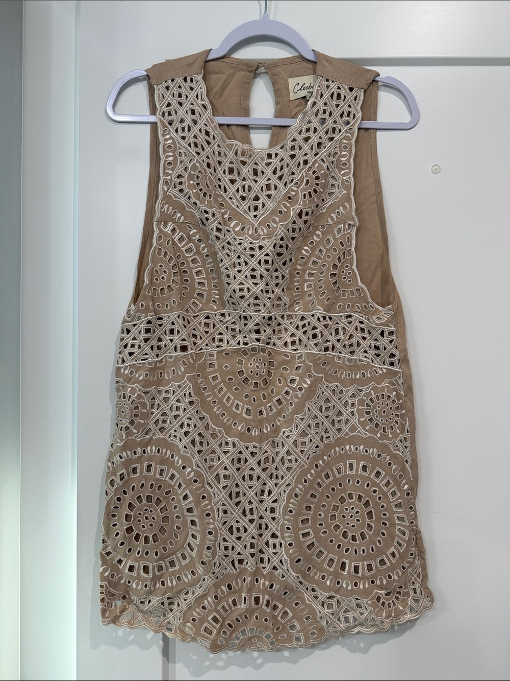 Cleobella Tan Dress with Cream Crochet Overlay